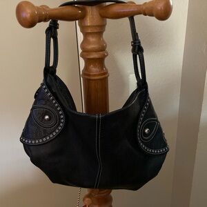 UIUIUEE Italian Leather Black Studded Shoulder Bag Made in Italy High Quality